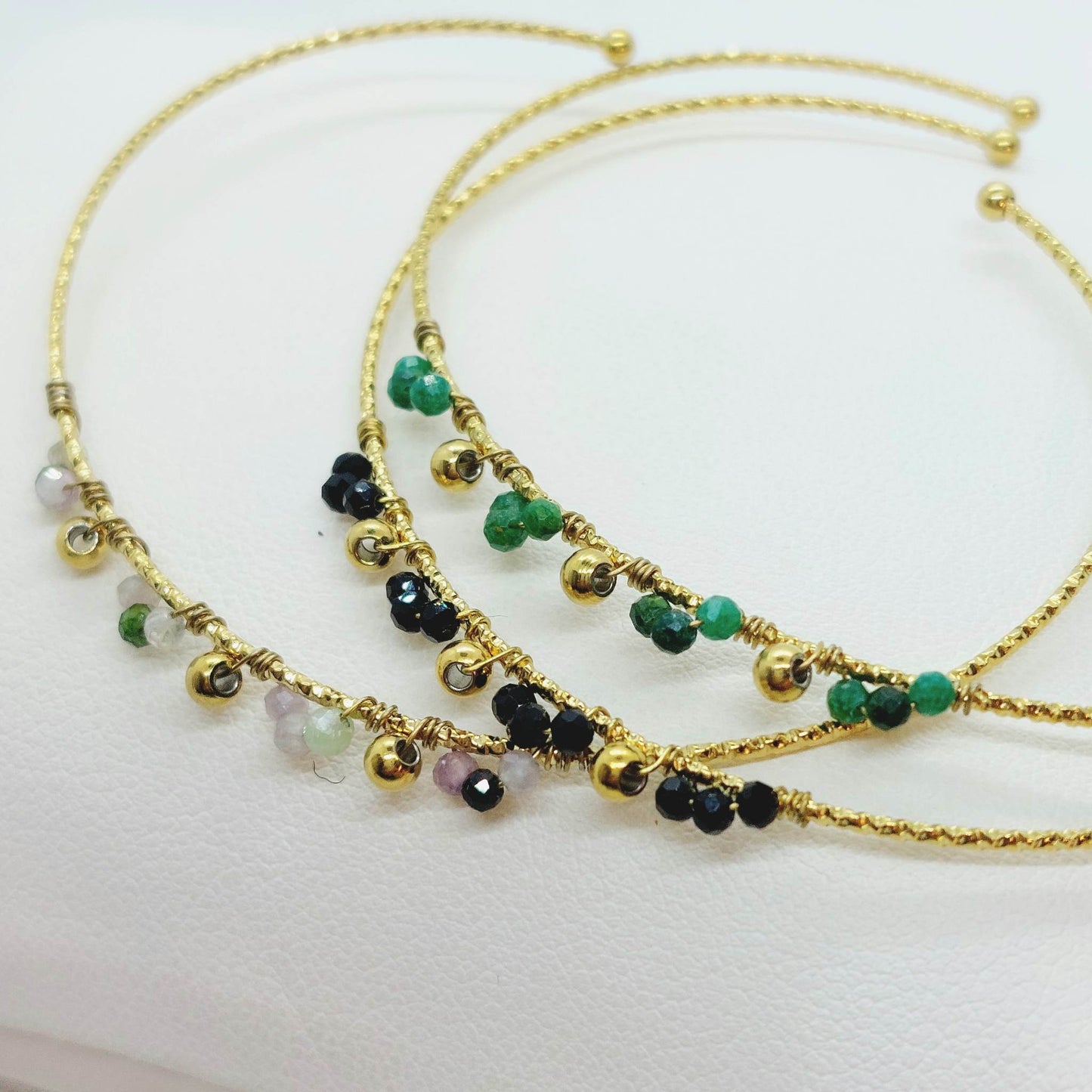 Trio of Boho Style Bangle Bracelets - Zircon & Stainless Steel Gold Plated