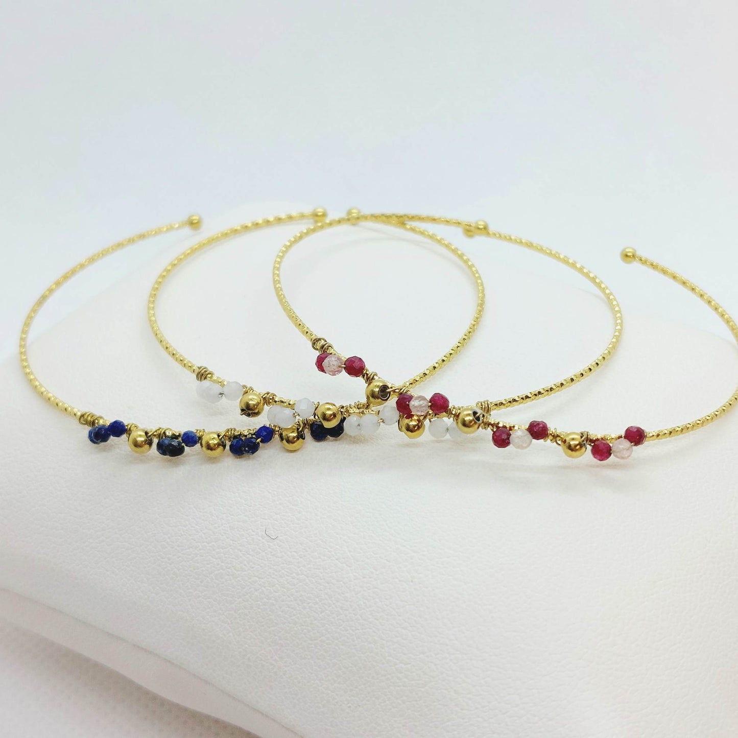 Trio of Boho Style Bangle Bracelets - Zircon & Stainless Steel Gold Plated