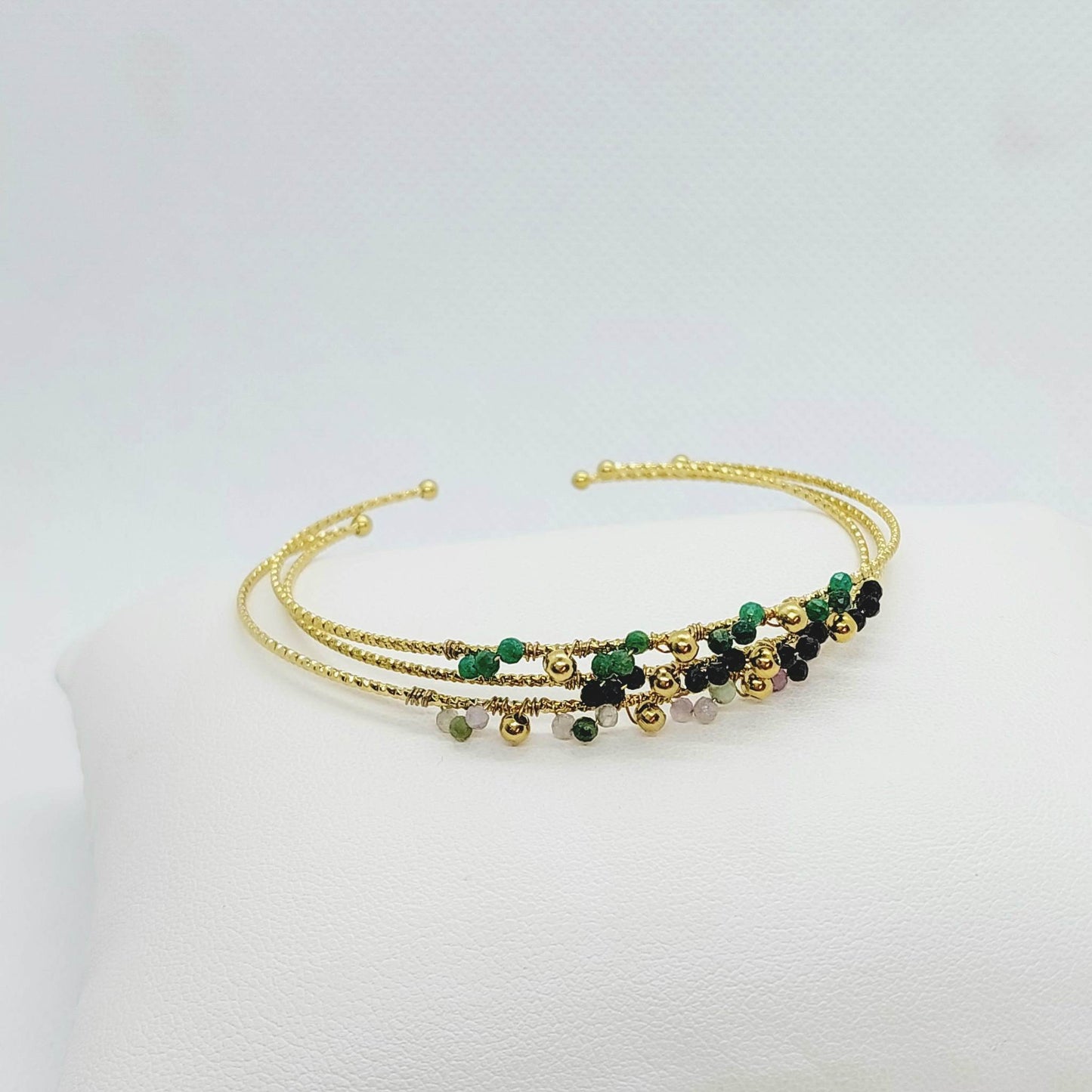 Trio of Boho Style Bangle Bracelets - Zircon & Stainless Steel Gold Plated