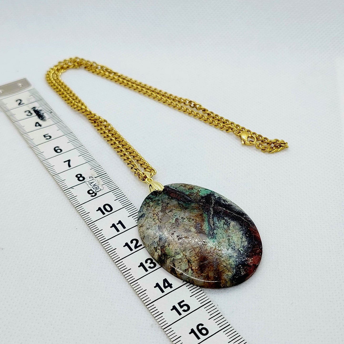 Natural Chrysocolla Pendant - Stainless Steel Chain Necklace