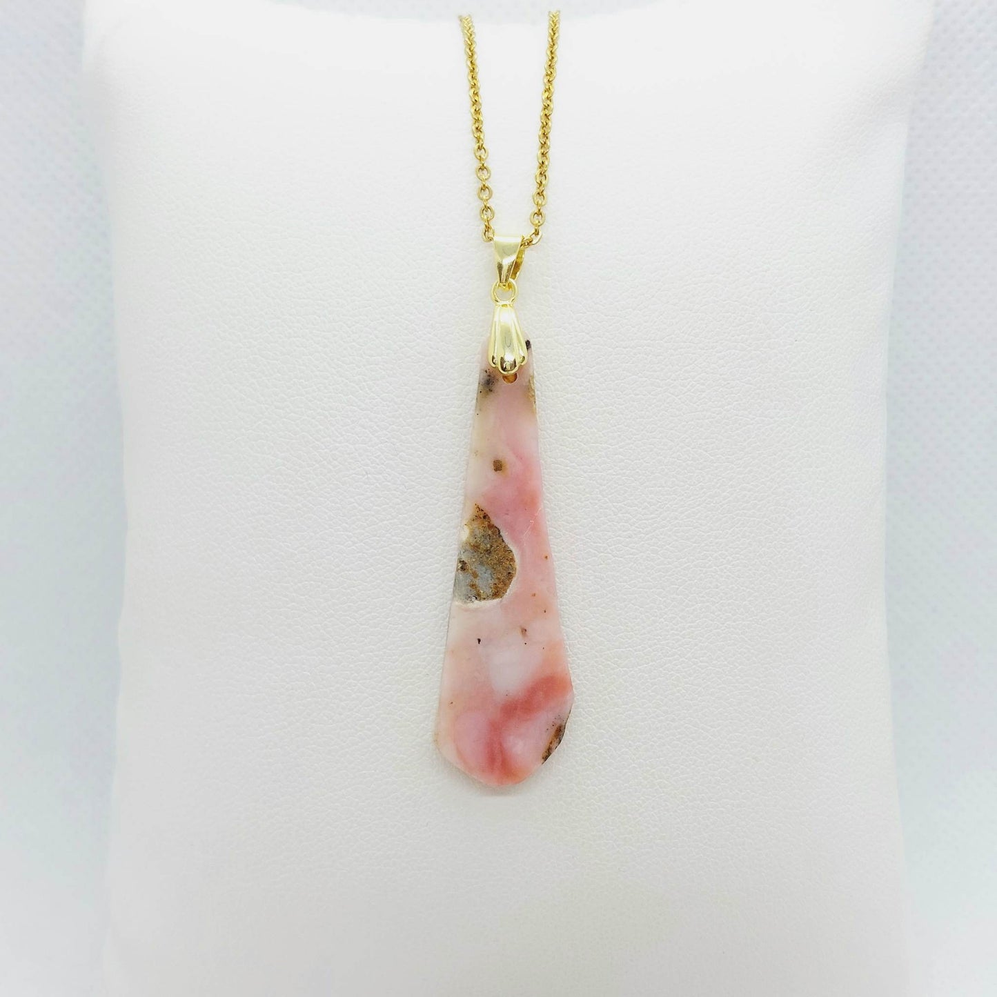 Natural Pink Opal Pendant - Stainless Steel Chain Necklace
