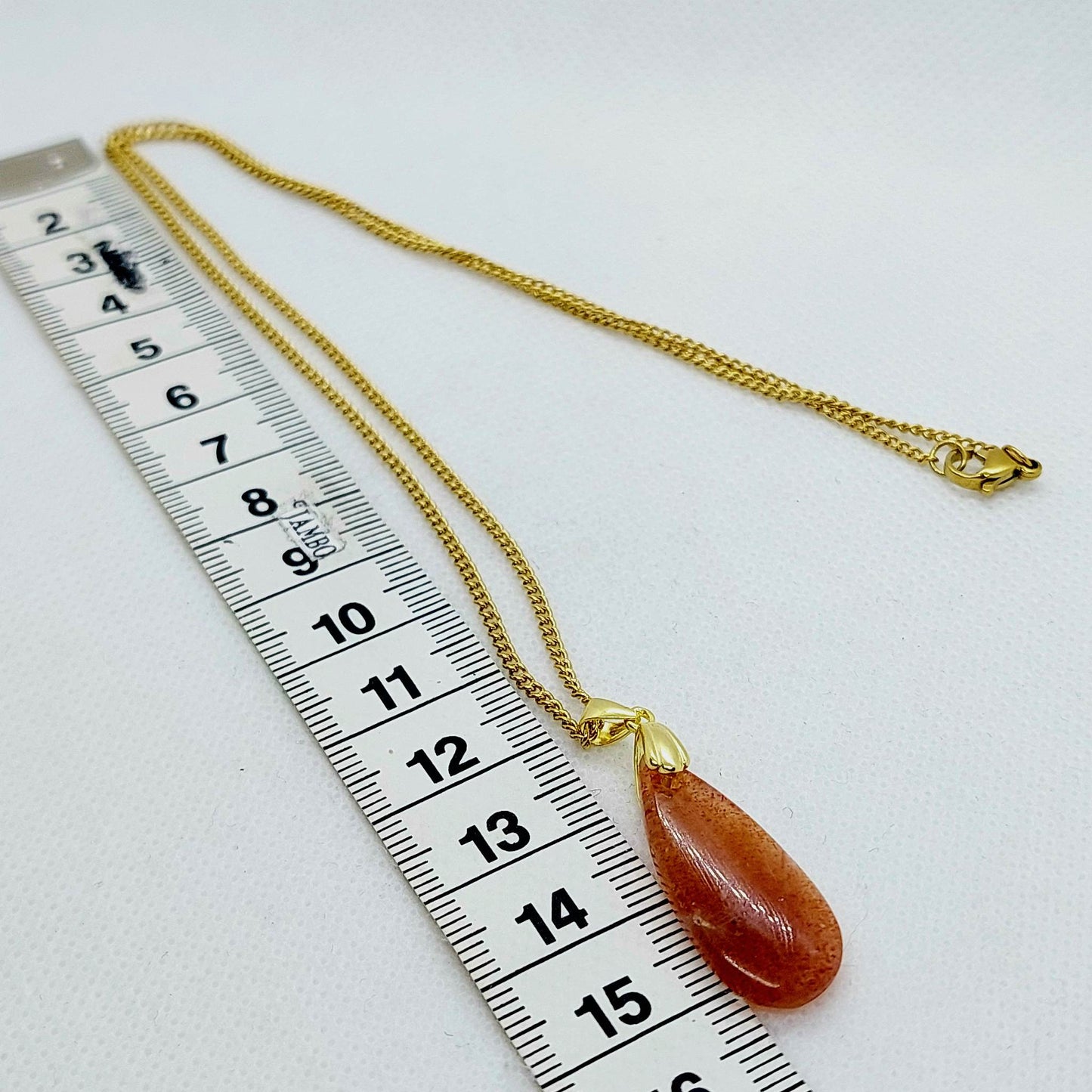 Natural Sunstone Pendant - Stainless Steel Chain Necklace