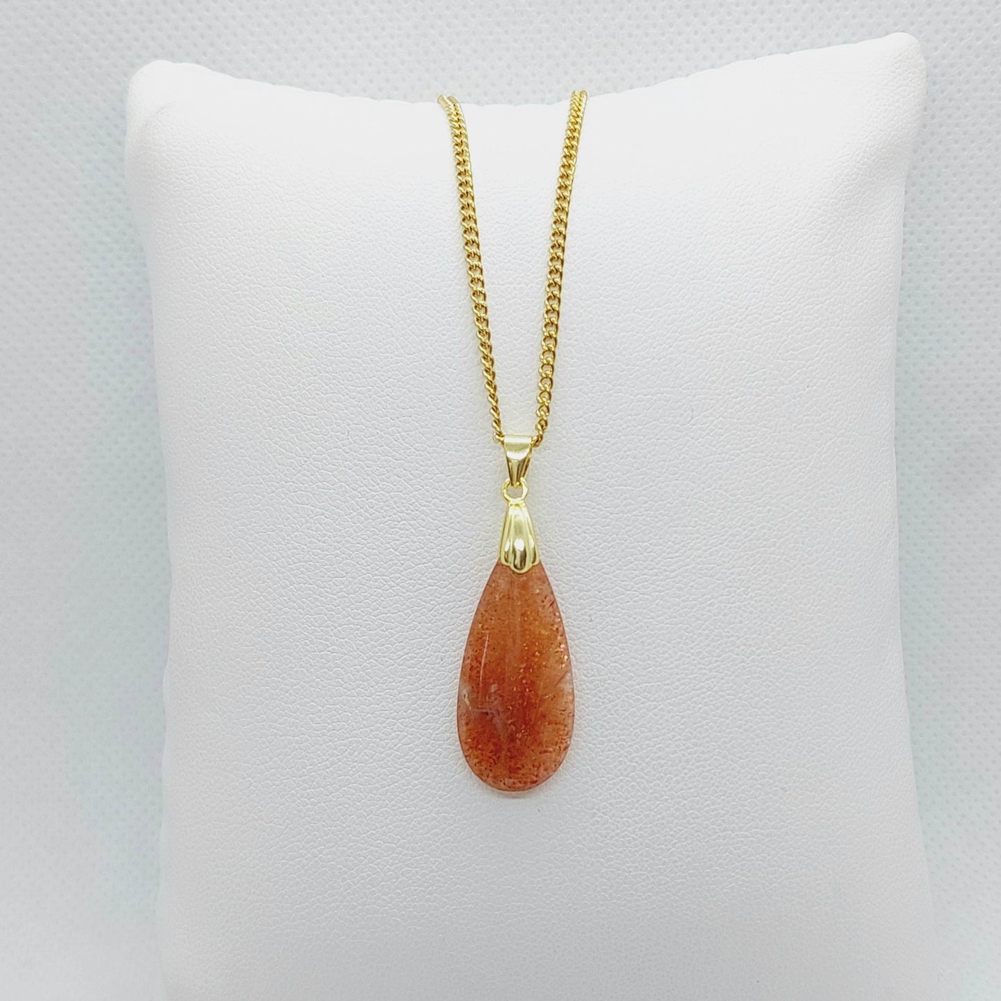 Natural Sunstone Pendant - Stainless Steel Chain Necklace