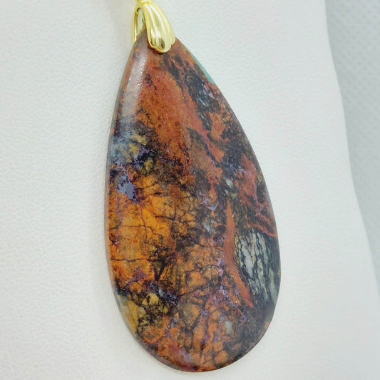 Natural Chrysocolla Pendant - Stainless Steel Chain Necklace