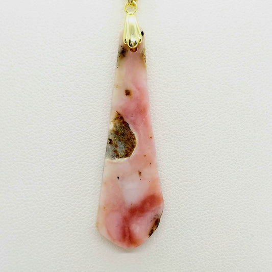Natural Pink Opal Pendant - Stainless Steel Chain Necklace