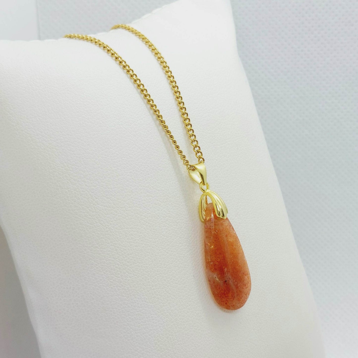 Natural Sunstone Pendant - Stainless Steel Chain Necklace