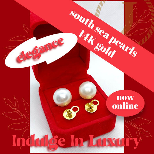 Natural South Sea Pearl Earrings - 14mm - Solid 14K Gold