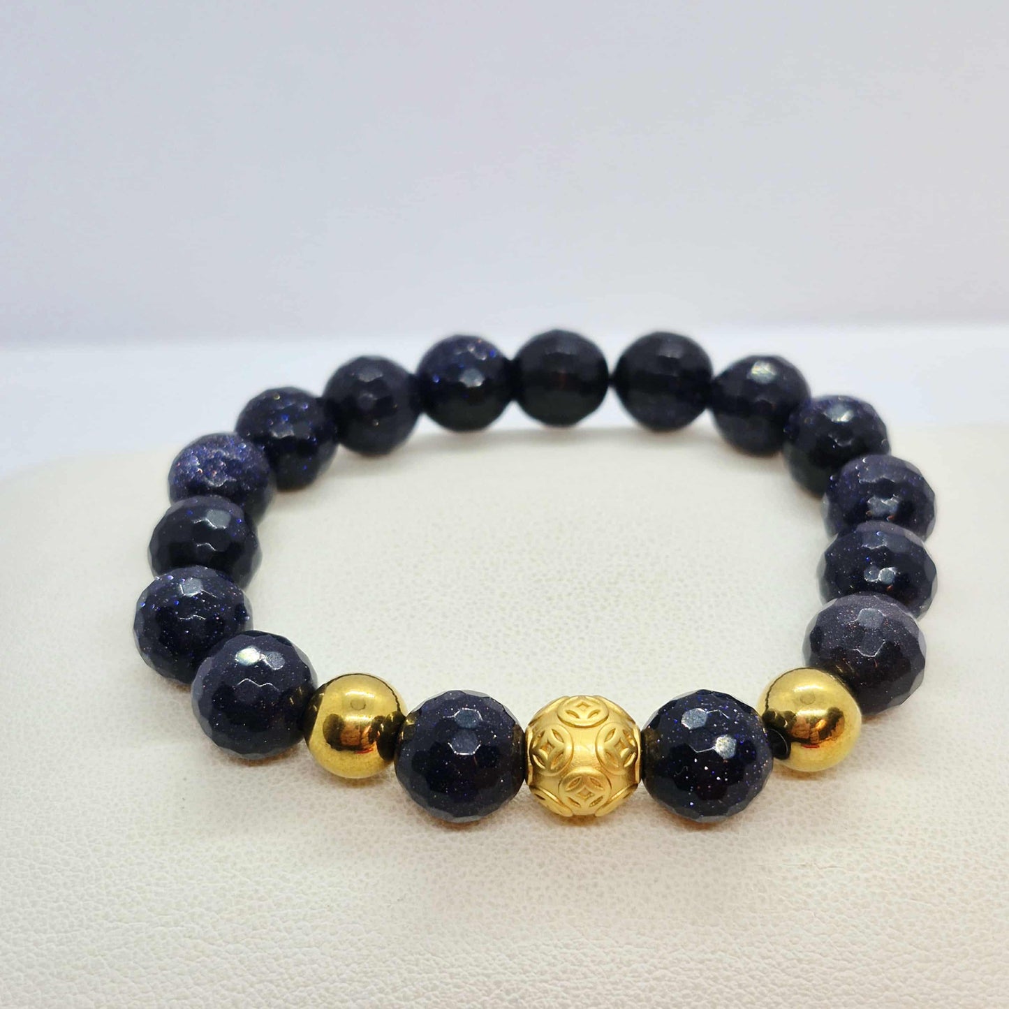 Blue Faceted Goldstone Bracelet in 10mm Stones