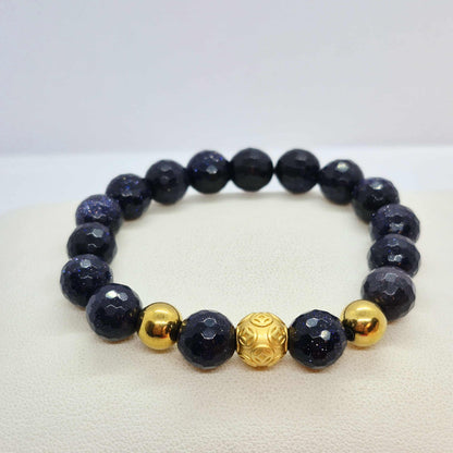 Blue Faceted Goldstone Bracelet in 10mm Stones