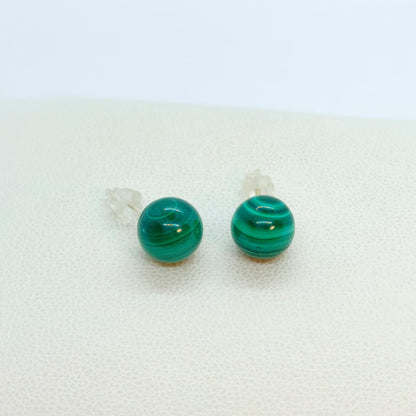 Natural Malachite Stud Earrings in 6mm Stones with Sterling Silver