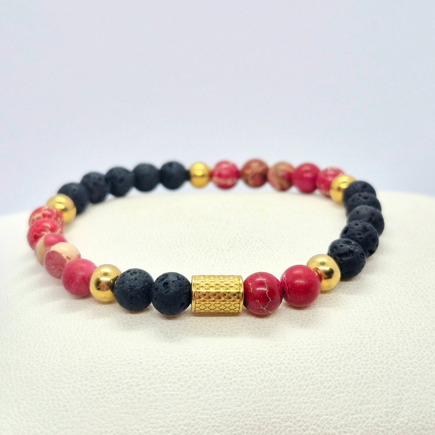 Natural Lava and Red Jasper Bracelet in 6mm Stones