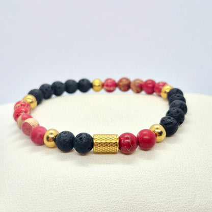 Natural Lava and Red Jasper Bracelet in 6mm Stones