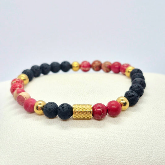 Natural Lava and Red Jasper Bracelet in 6mm Stones