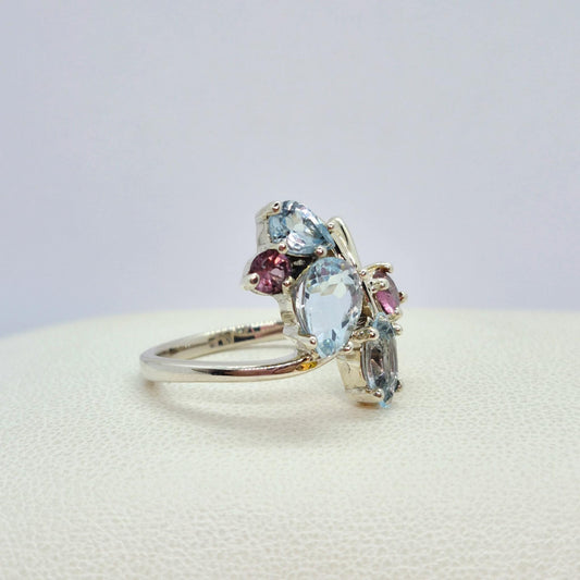 Natural Topaz and Pink Tourmaline Ring in Sterling Silver