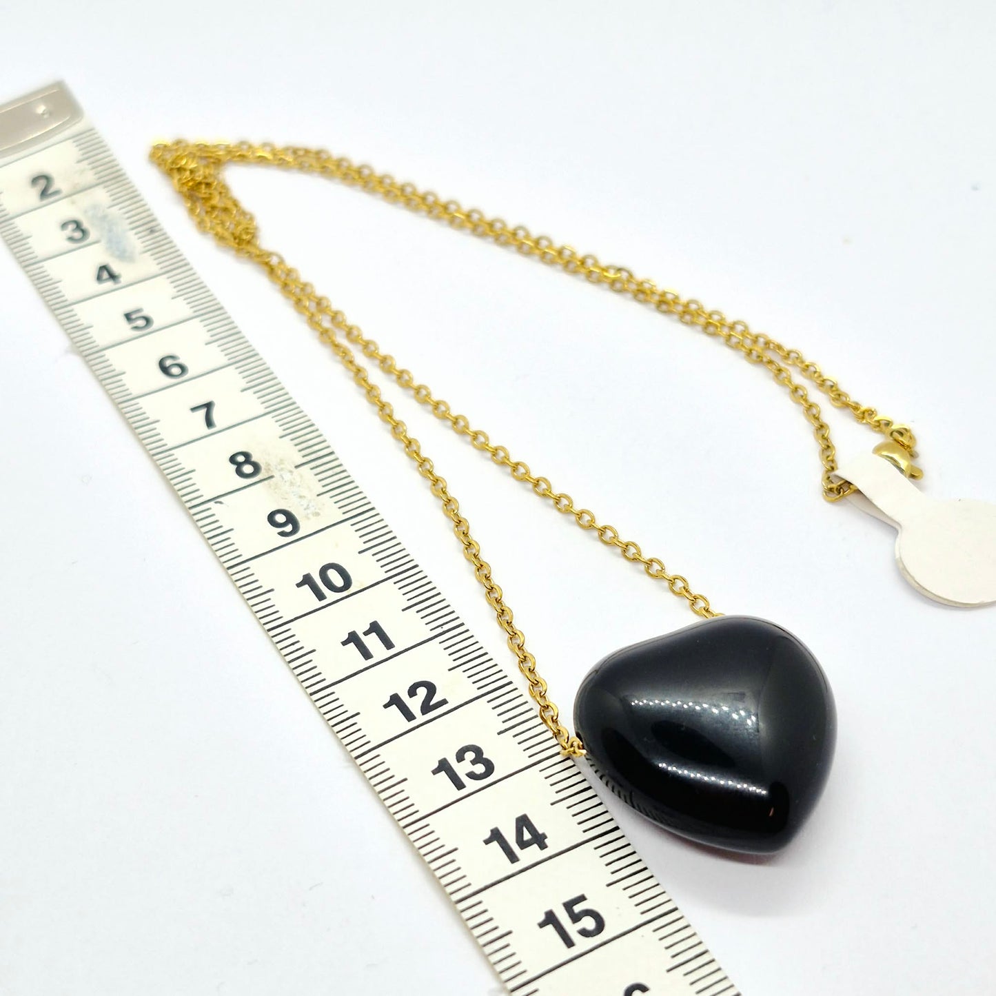 Natural Obsidian Heart Pendant with Stainless Steel Gold Plated Chain Necklace