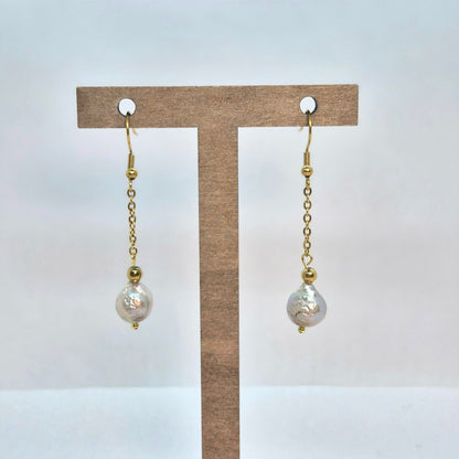 Natural Baroque Pearl Dangle Earrings in Stainless Steel Gold Plated