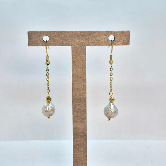 Natural Baroque Pearl Dangle Earrings in Stainless Steel Gold Plated
