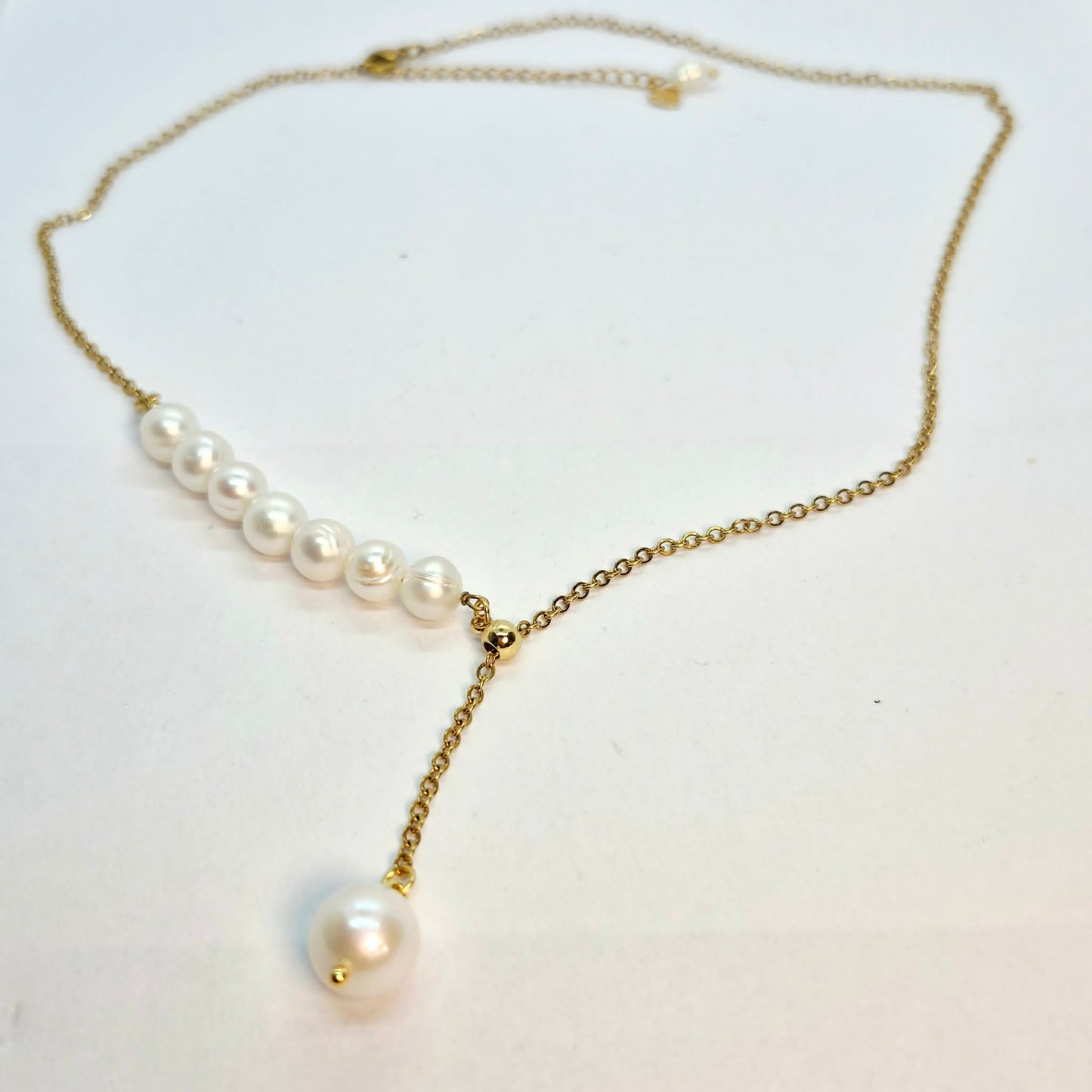 Natural 10mm Pearl Necklace and 12mm Pearl Pendant with Gold Plated Stainless Steel Chain