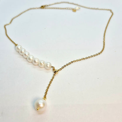 Natural 10mm Pearl Necklace and 12mm Pearl Pendant with Gold Plated Stainless Steel Chain