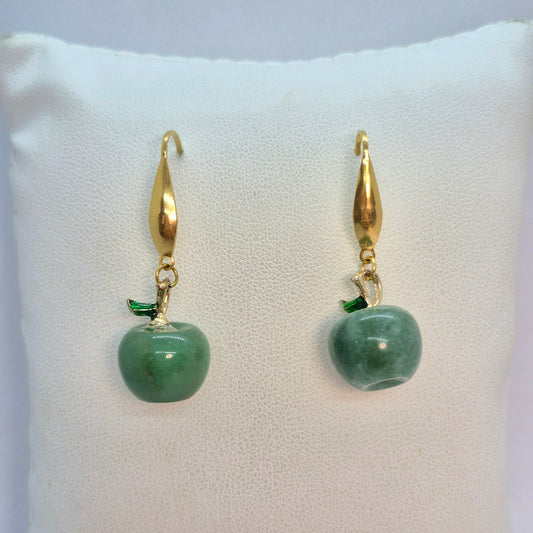 Natural Aventurine Apple Hook Earrings in Gold Plated Stainless Steel