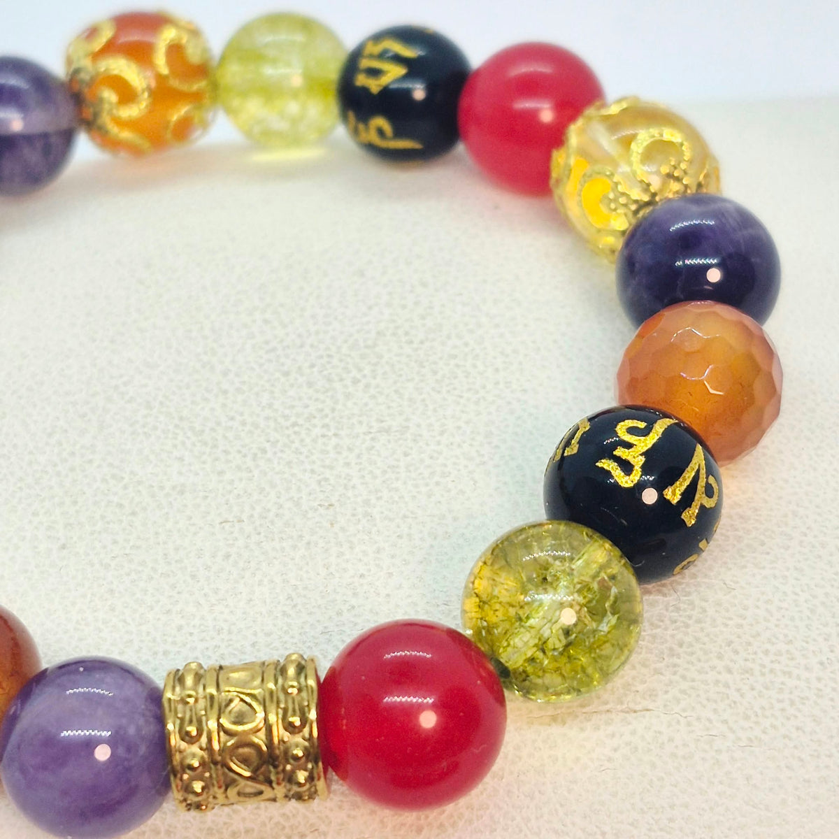 Sanctuary Bracelet in 10mm Natural Stones including Carnelian, Obsidian, Amethyst, Red Chalcedony, Citrine and Peridot