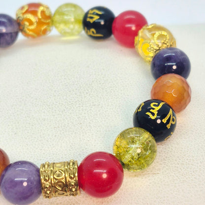 Sanctuary Bracelet in 10mm Natural Stones including Carnelian, Obsidian, Amethyst, Red Chalcedony, Citrine and Peridot