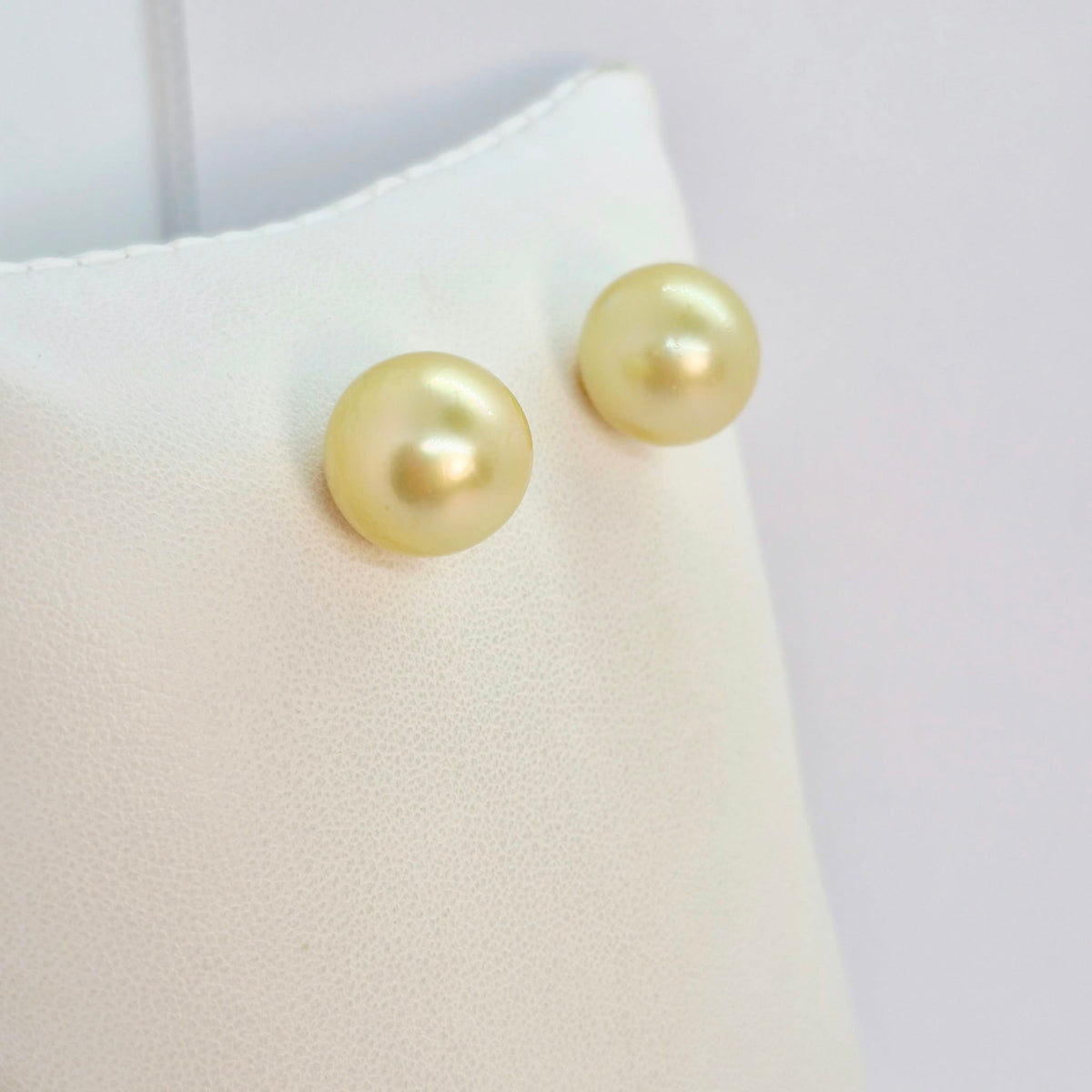 Natural Golden 14mm South Sea Pearl Earrings in Solid 14K Gold