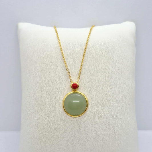 Natural Hetian Jade Pendant Silver Plated with Chain Necklace