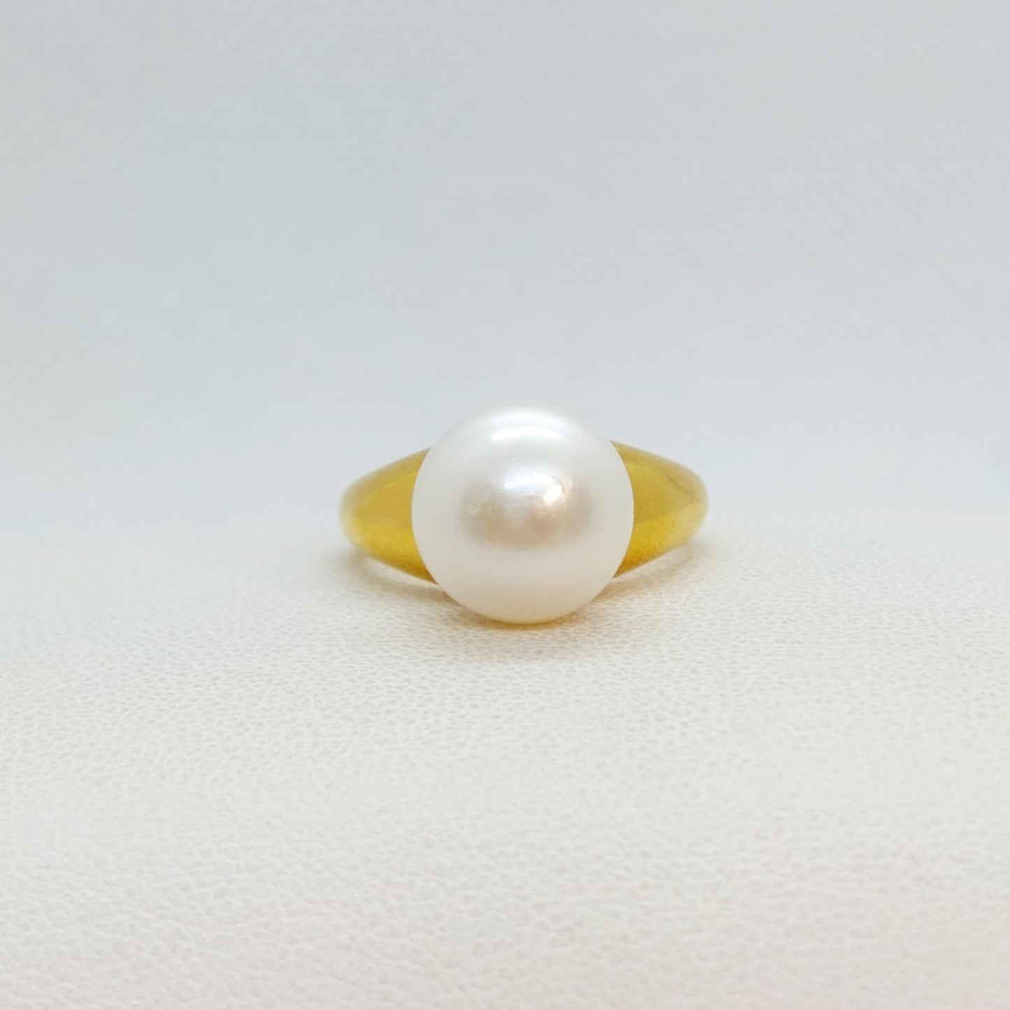 Natural 12mm Pearl Ring in Gold Plated Stainless Steel