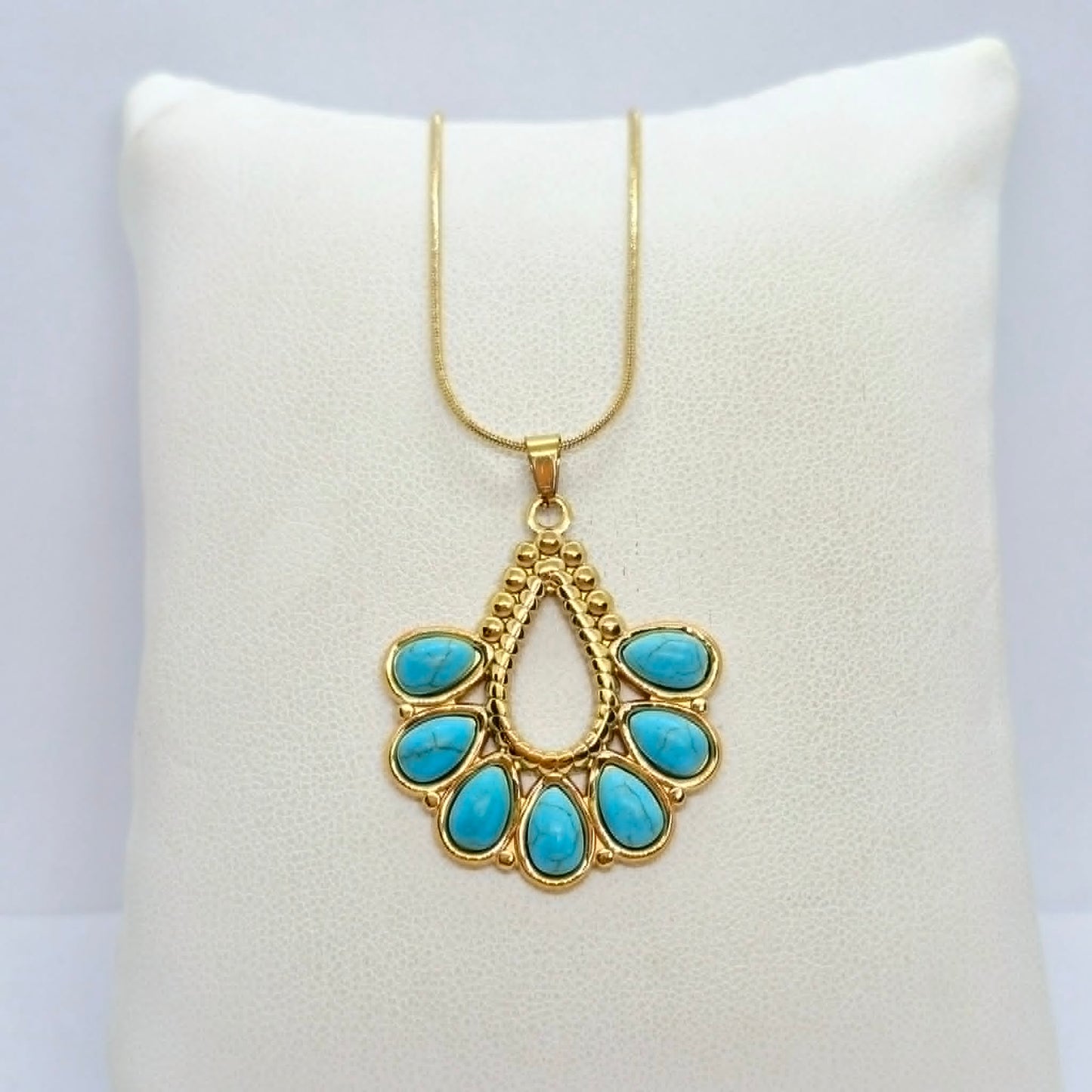 Natural Turquoise Pendant with Gold Plated Stainless Steel Chain Necklace