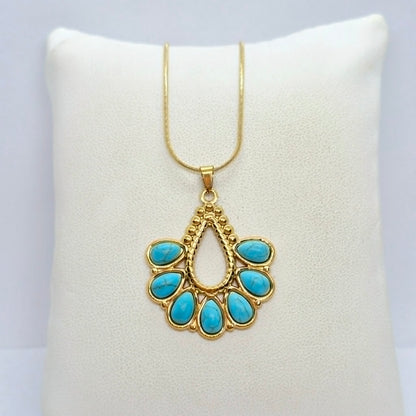 Natural Turquoise Pendant with Gold Plated Stainless Steel Chain Necklace