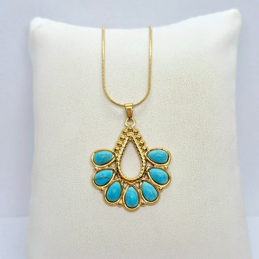Natural Turquoise Pendant with Gold Plated Stainless Steel Chain Necklace