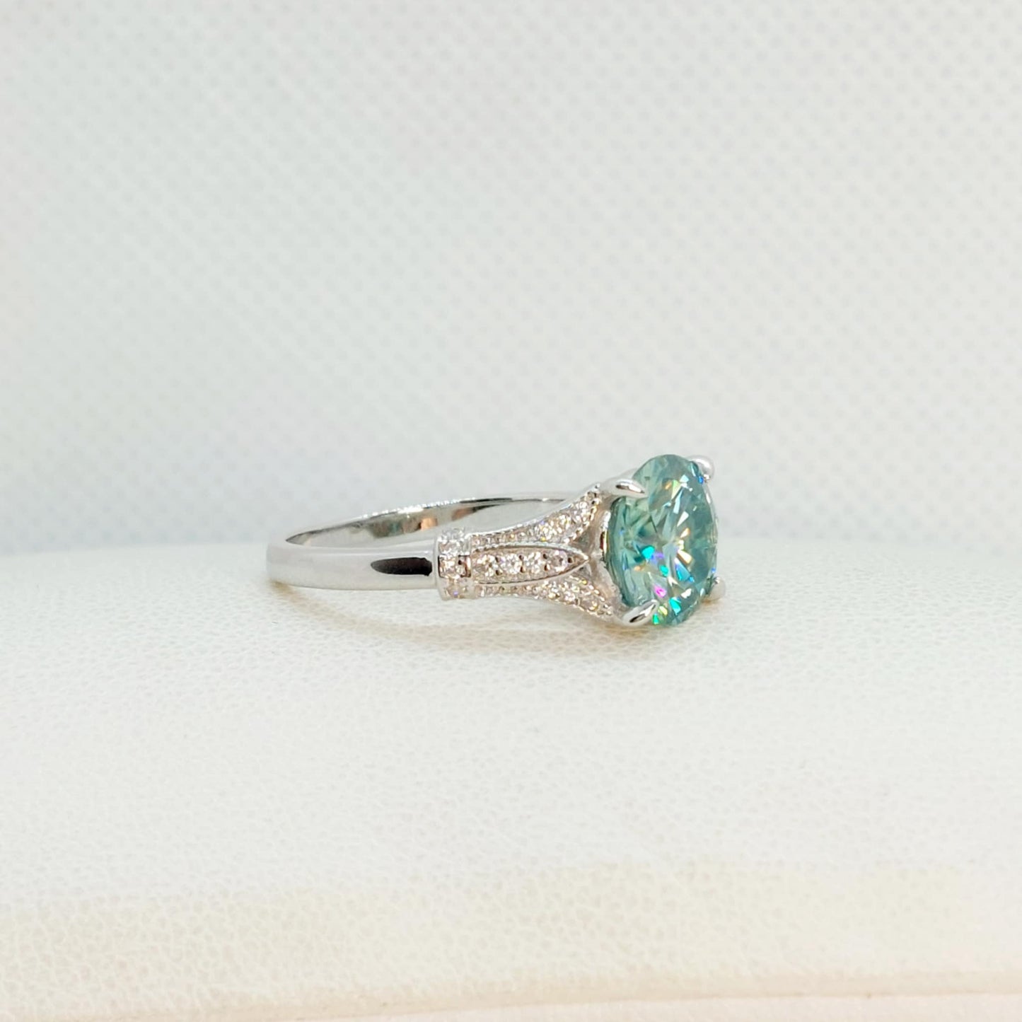 3ct Sky Blue Moissanite Diamond Ring in Sterling Silver