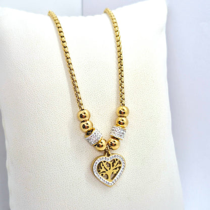 Heart with Tree of Life Necklace in Gold Platted Stainless Steel