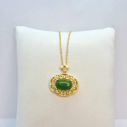 Natural Hetian Jade Pendant Silver Plated with Chain Necklace