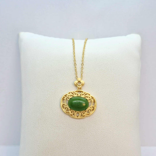Natural Hetian Jade Pendant Silver Plated with Chain Necklace