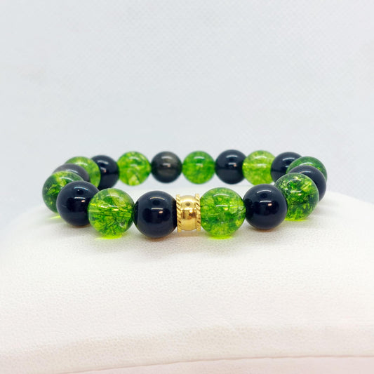 Natural Peridot and Obsidian Bracelet with 10mm Stones