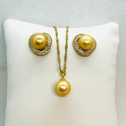 Natural Golden 10mm South Sea Pearl Set in Gold Plated Sterling Silver