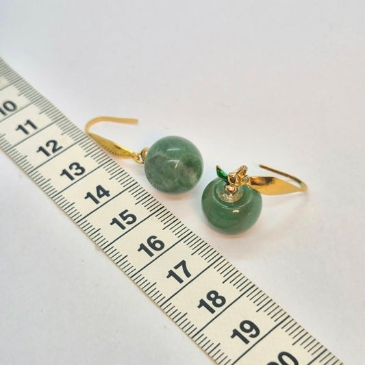 Natural Aventurine Apple Hook Earrings in Gold Plated Stainless Steel