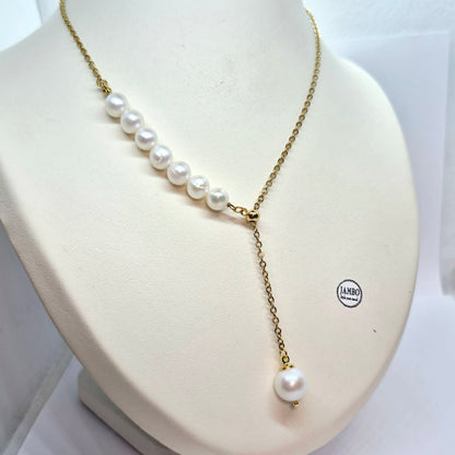 Natural 10mm Pearl Necklace and 12mm Pearl Pendant with Gold Plated Stainless Steel Chain