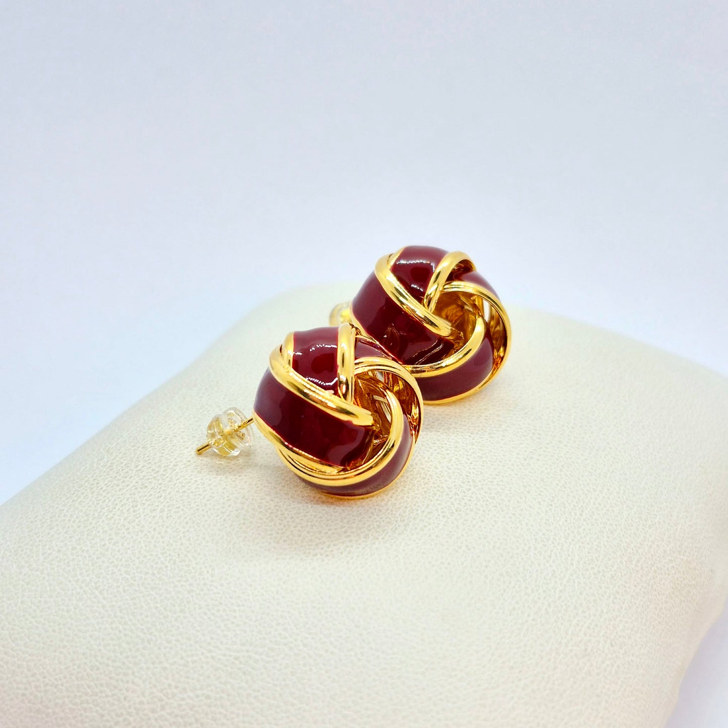 Red Enamel Earrings in Gold Plated Stainless Steel