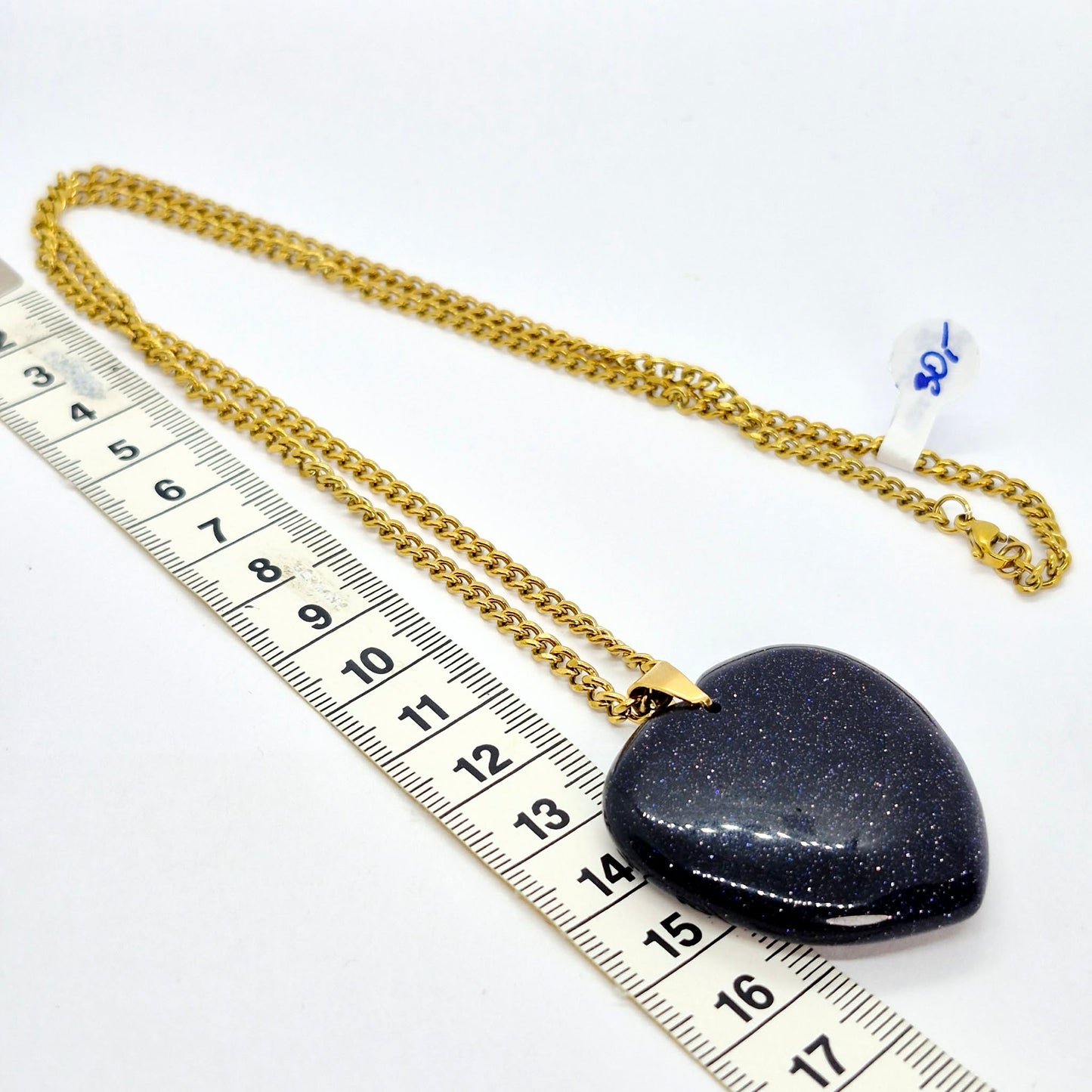 Blue Goldstone Big Heart Pendant with Stainless Steel Chain Necklace