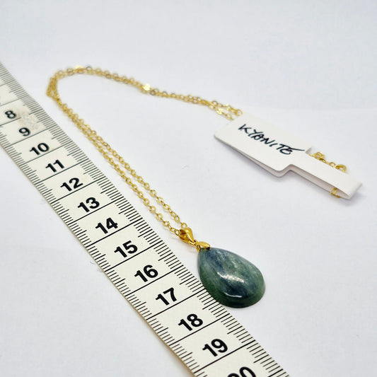 Natural Kyanite Pendant in Gold Plated Stainless Steel with Chain Necklace