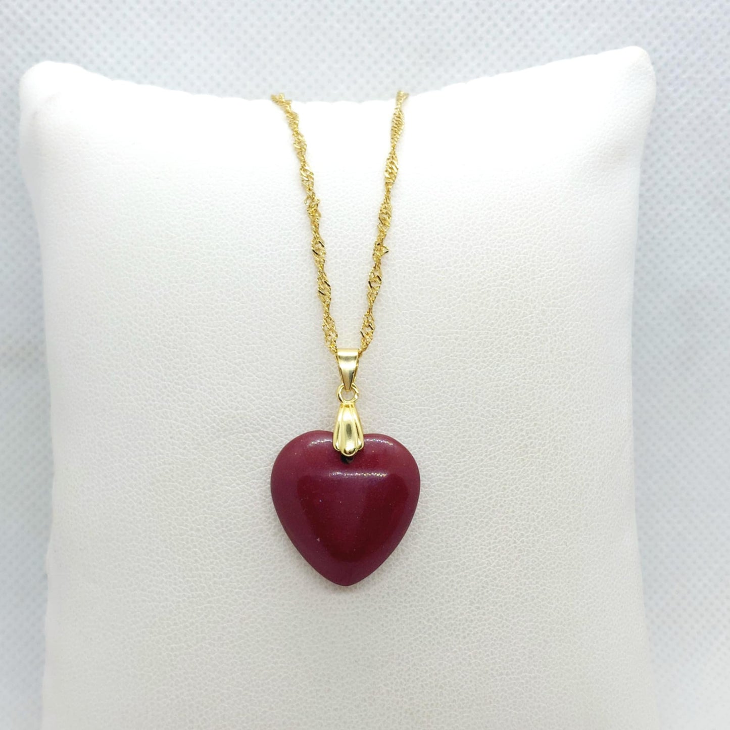 Vermilion Cinnabar Heart Pendant with Stainless Steel Necklace