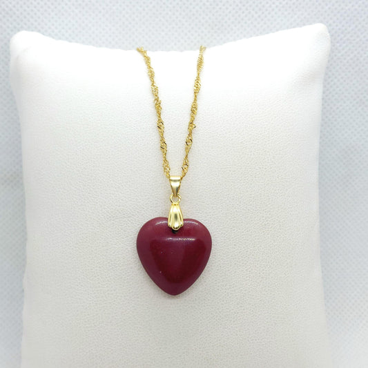 Vermilion Cinnabar Heart Pendant with Stainless Steel Necklace