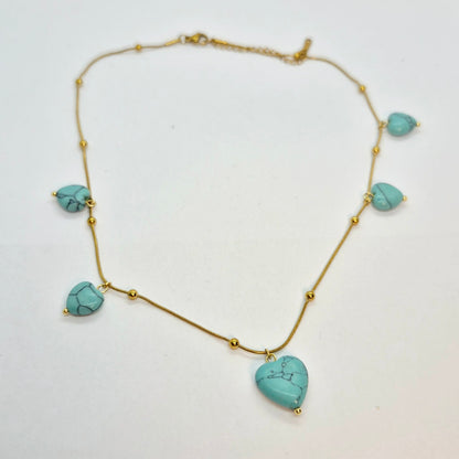 Natural Heart Turquoise Necklace Pendant with Gold Plated Stainless Steel Chain