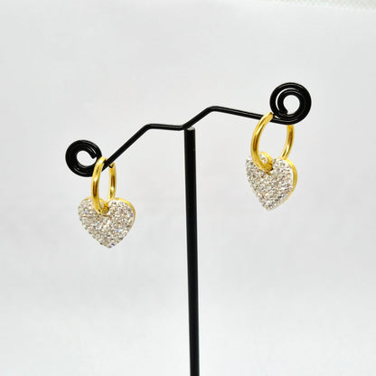 Zircon Heart Hoop Earrings in Stainless Steel Gold Plated