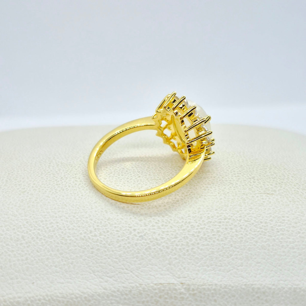 Natural 2ct Rainbow Moonstone Ring in Sterling Silver Gold Plated
