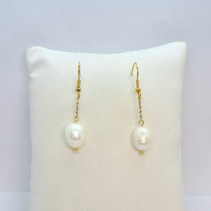 Natural Pearl Dangle Earrings in Gold Plated Stainless Steel