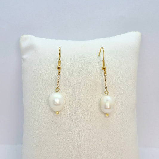 Natural Pearl Dangle Earrings in Gold Plated Stainless Steel
